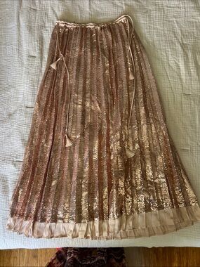 FLANNEL - Sequin Pleated Maxi Skirt - Rose Gold Blush